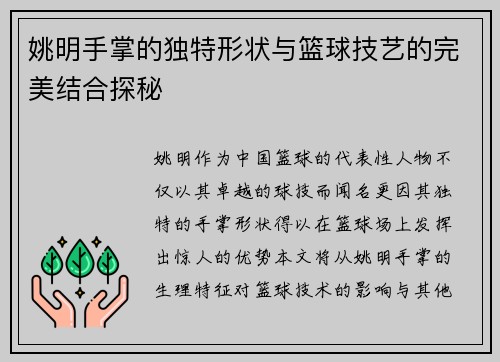 姚明手掌的独特形状与篮球技艺的完美结合探秘